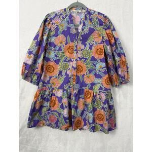 Mahlia Garden Dress 3/4 Puff Sleeve Mini Length Floral Dress Size Medium